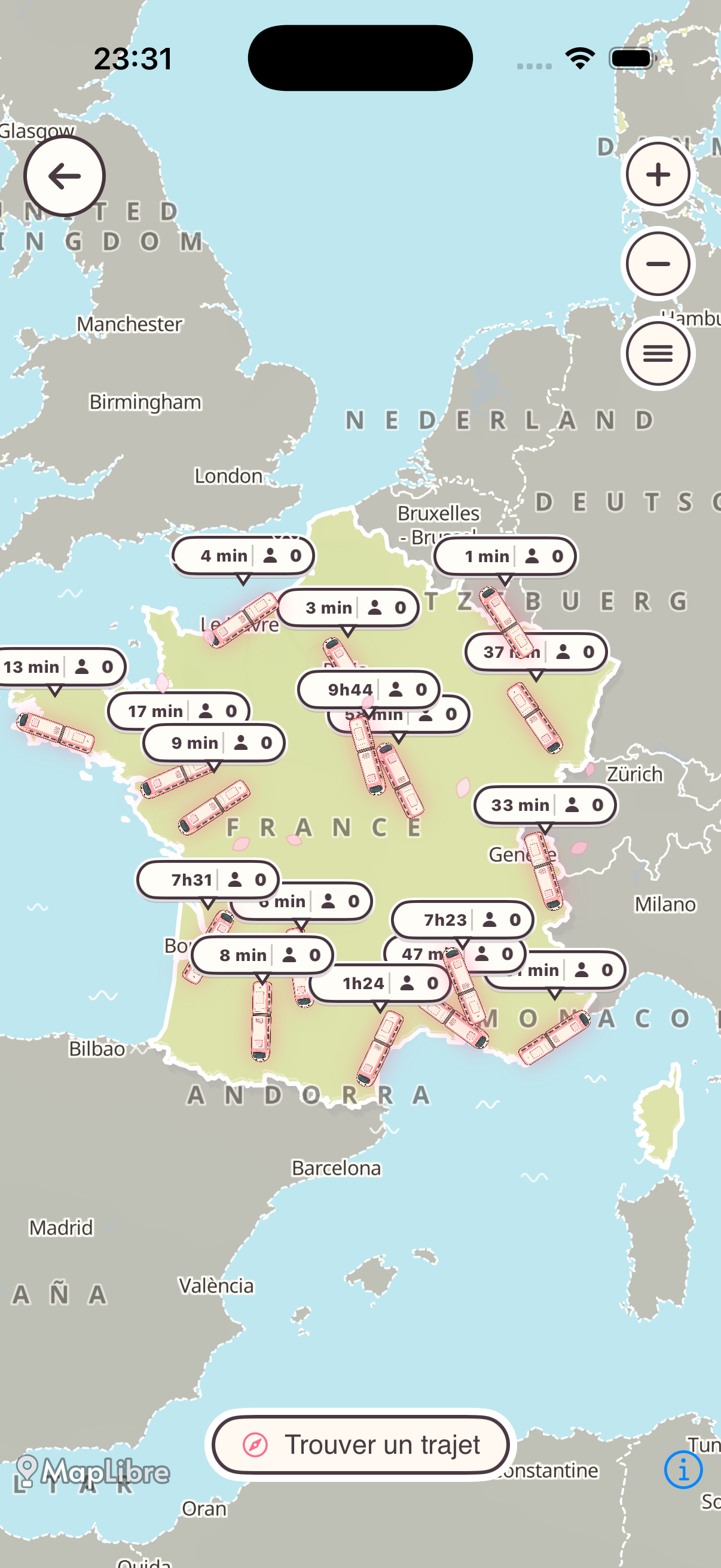 Carte réelle des trains multijoueurs disponibles en France